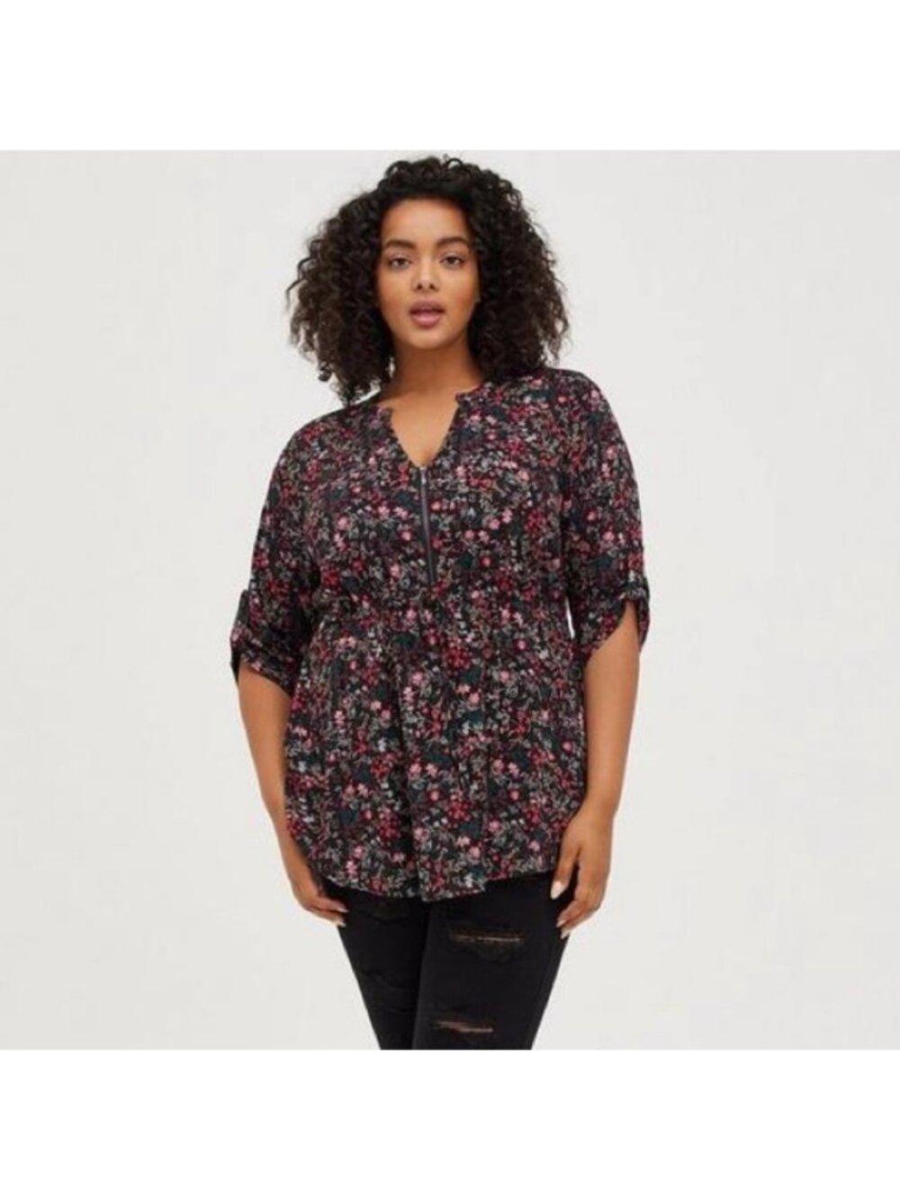 Torrid Babydoll Stretch Challis Zip-Front Tunic Top Size 4X